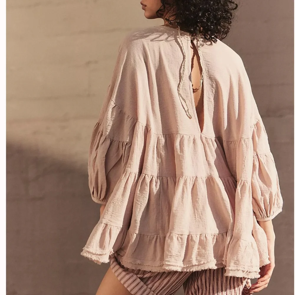 Free people Brianna tunic balloon sleeve open slit ruched flowy - Picture 6 of 15